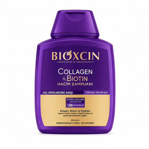 شامپو تقویت کننده و ضد ریزش مو بیوکسین مدل Collagen Biotin حجم ۳۰۰ میلی لیتر مناسب برای موهای نازک و کم حجم