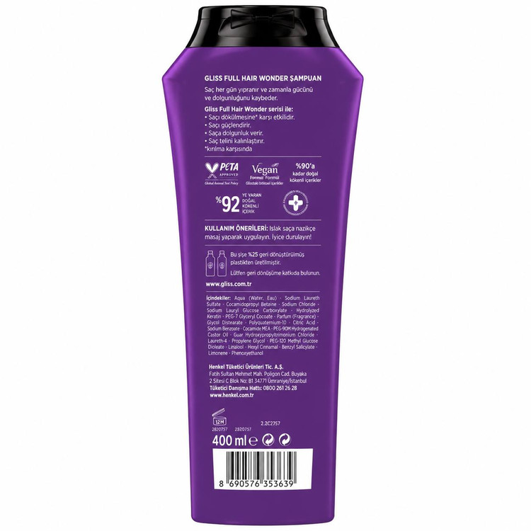شامپو ضد ریزش گلیس فول هیر واندر (Full Hair Wonder) حاوی کافئین و پپتید 500 میلیلیتر