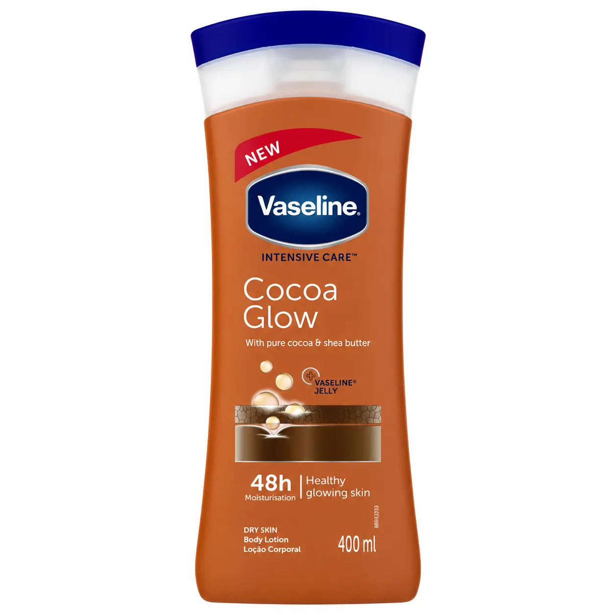 لوسیون بدن شکلاتی وازلین مدل Cocoa Radiant – آبرسان و درخشان‌کننده پوست حجم 400 میلی لیتر