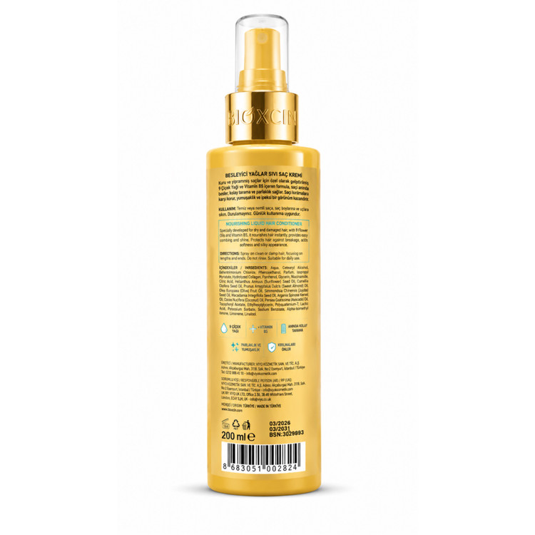 اسپری نرمکننده موی بیوکسین روغنهای مغذی (9 روغن گل + ویتامین B5) مناسب موهای خشک و آسیبدیده ۱۵۰ میلیلیتر
