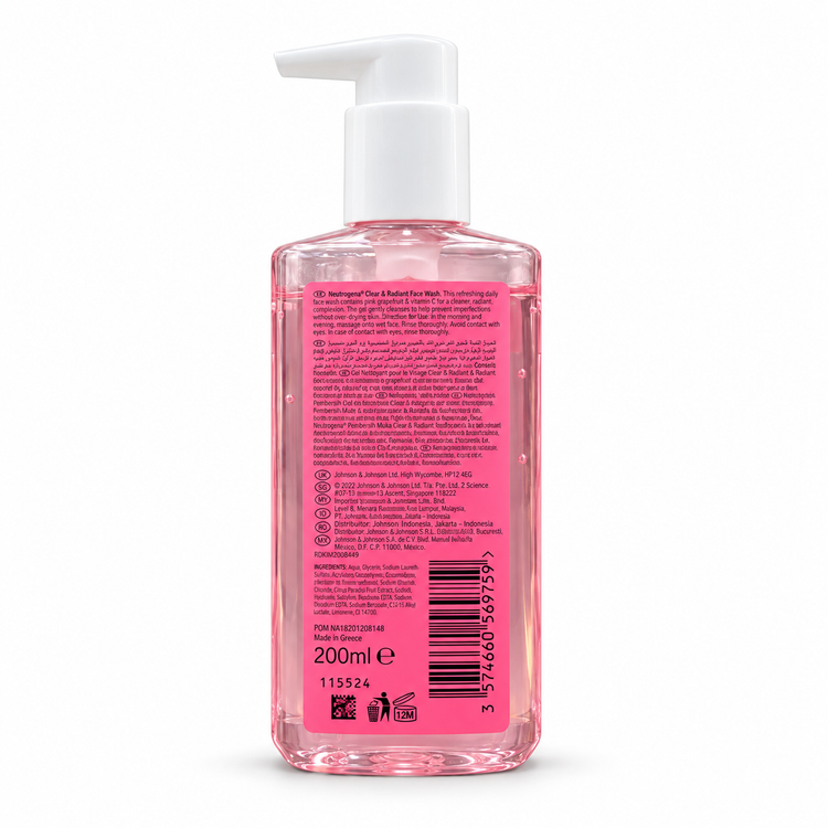 ژل شستشوی صورت نوتروژینا Clear & Radiant حاوی ویتامین C و گریپ فروت صورتی 200 میل