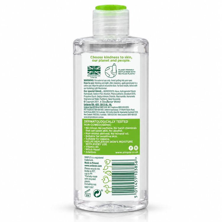 تونر تسکیندهنده صورت سیمپل مدل Soothing Facial Toner حجم 200 میلیلیتر